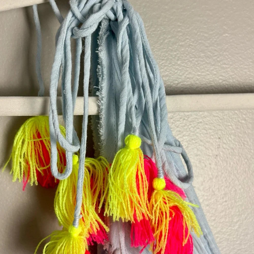 NEW Anthropologie Sundress Mini Light‎ Blue Swim Cover with Neon Tassels Size XS